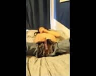 Hairy Granny Masturbating With Condom Covered Dildo