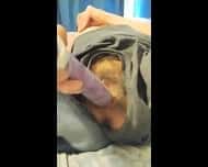 Hairy Granny Using Pink Dildo With Condom