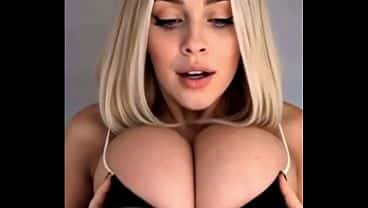 3D AI HQ POV Breast Expansion Big tits Blonde dildo sucking wSound added