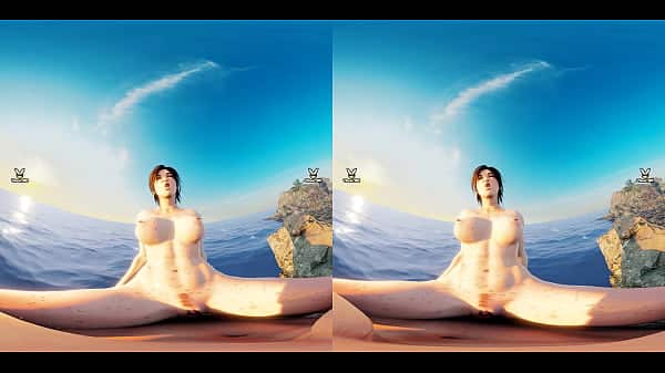 Lara Croft spending her lovely British accent outdoors in a shore under a sunset!