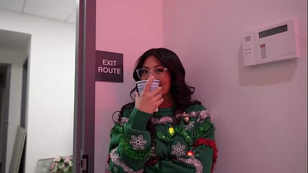 My slutty coworker sucked my cock at the office Christmas party – Cami Strella