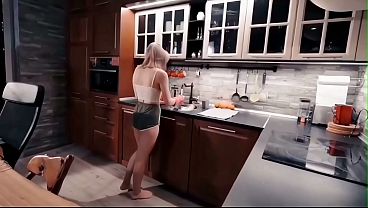 My stepsister couldn’t hold back and wanted to fuck in the kitchen.